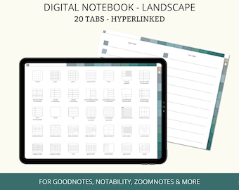 Quaderno digitale Landscape, Quaderno digitale GoodNotes, Quaderno digitale per iPad, Quaderno con 20 tablet con collegamento ipertestuale, Quaderno digitale per studenti