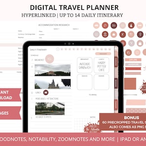 Digital Travel Journal, Goodnotes Travel Itinerary, Travel Journal Template, Trip Planner and Budget iPad Android, Digital Travel Planner