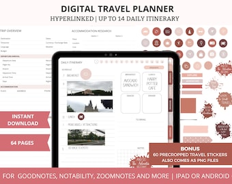 Digital Travel Journal, Goodnotes Travel Itinerary, Travel Journal Template, Trip Planner and Budget iPad Android, Digital Travel Planner