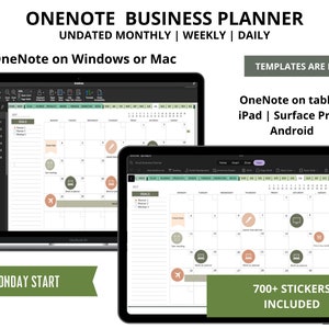 OneNote Business Planner, Plantilla de OneNote Business, Plantilla de OneNote Planner sin fecha, Planificador digital Surface Pro, Planificador de Android o iPad