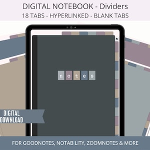 Digital Notebook Goodnotes, Digital Notebook Tabs, Notebook for iPad, Hyperlinked Tablet Notebook Dividers, Neutral Tabs, Blank Tabs