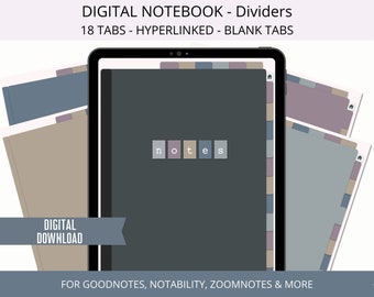 Digital Notebook Goodnotes, Digital Notebook Tabs, Notebook for iPad, Hyperlinked Tablet Notebook Dividers, Neutral Tabs, Blank Tabs