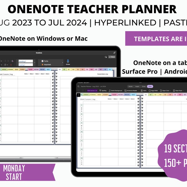 OneNote Lehrerplaner Aug 2023 - Jul 2024, Wochenplaner, Wochenplaner, Lehrerplaner, OneNote Schulplaner für Windows, Surface Pro