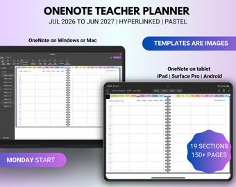 OneNote Teacher Planner Jul 2026 - Jun 2027 Weekly Lesson Planner, Dated Teacher Planner, OneNote School Planner Windows, Surface Pro