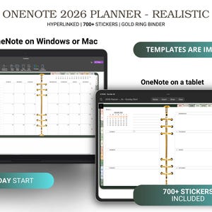 2026 OneNote Planner, Surface Pro Digital Planning, Realistic Themed Productivity Template, Daily Planner for Windows, iPad, Mac, Android
