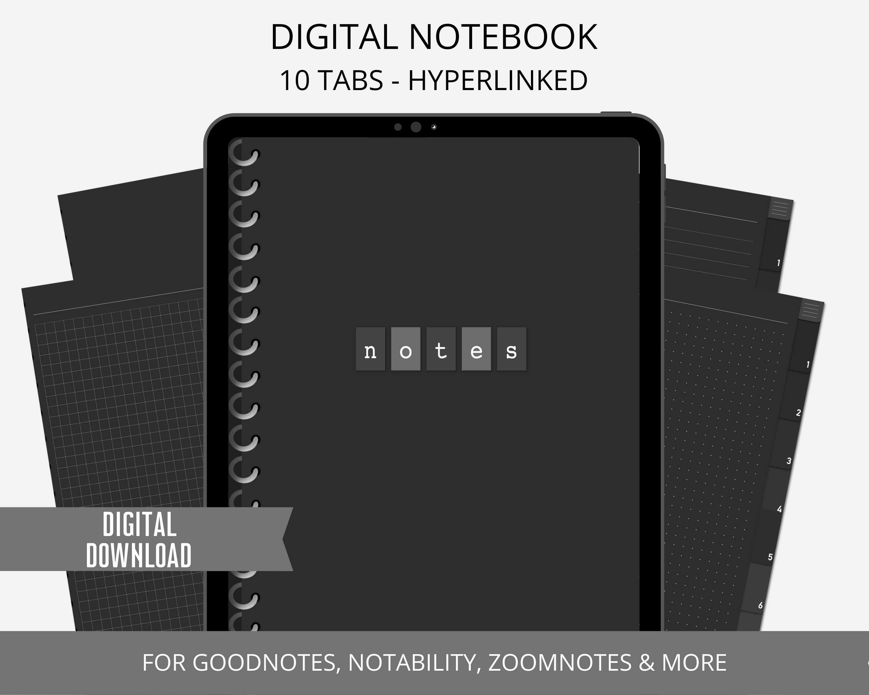 Buy Dark Mode Digital Notebook, Digital Notebook Goodnotes, Digital