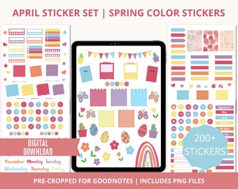 Digital Planner Stickers April, Precropped Goodnotes Stickers, Dates Days Months PNG Stickers,  Easter Stickers, Spring Digital Stickers