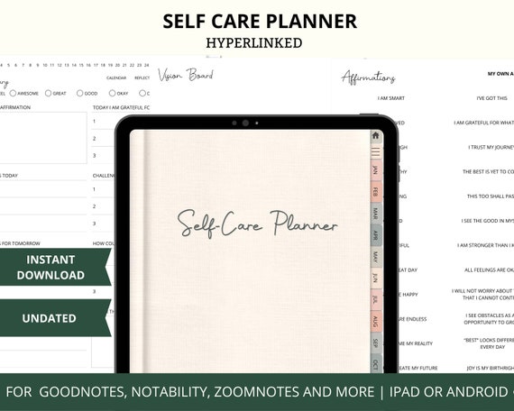 Self Care Planner Digital, Goodnotes Mental Health Journal, Wellness Template, iPad Gratitude Journal, Android Daily Reflection Planner