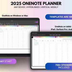 2025 Pastel Digital Planner for OneNote, Hyperlinked Daily, Weekly, Monthly Templates, iPad, Surface Pro & Windows Journal