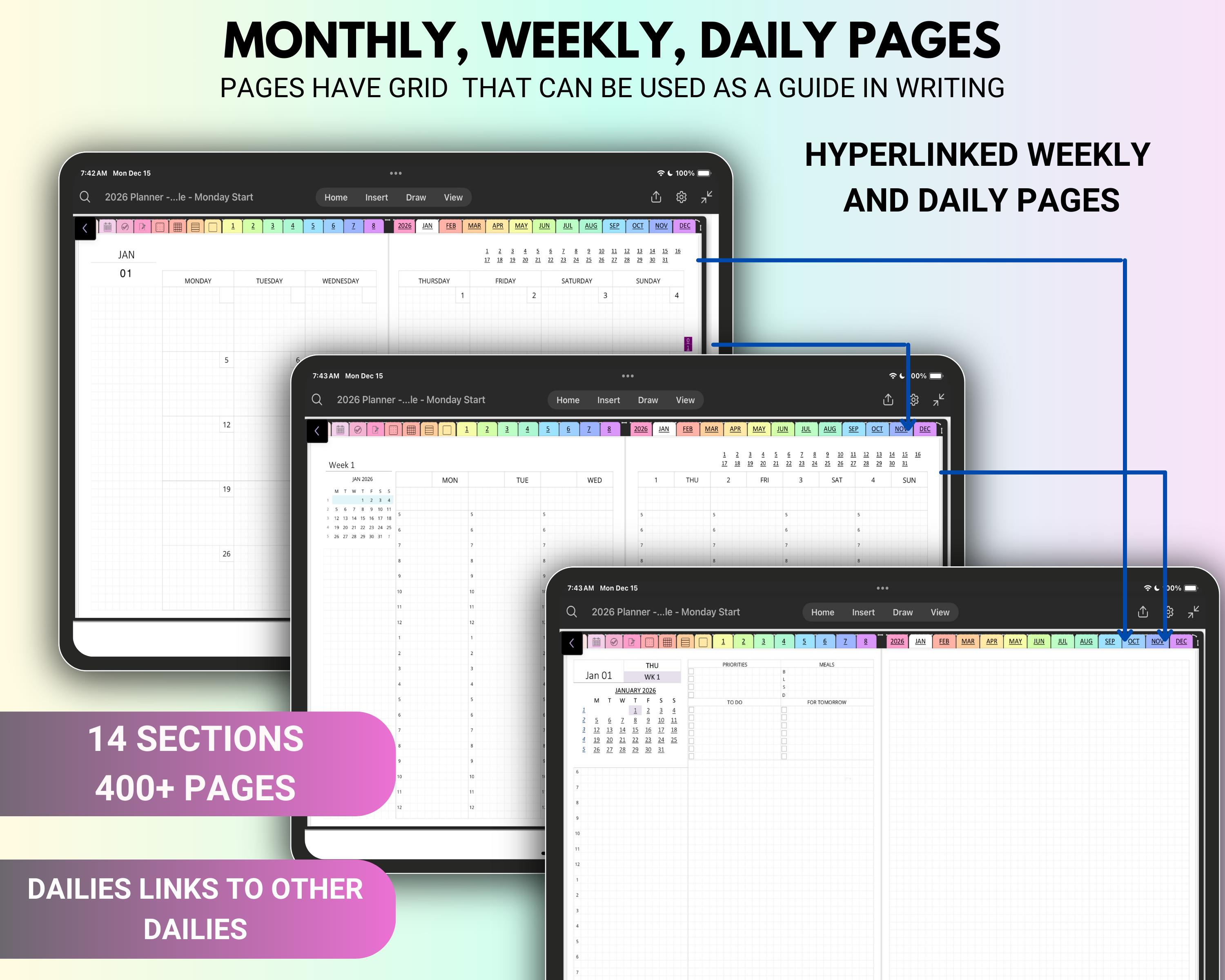 2026 Digital Planner for Onenote in Pastel, Hyperlinked Daily, Weekly ...