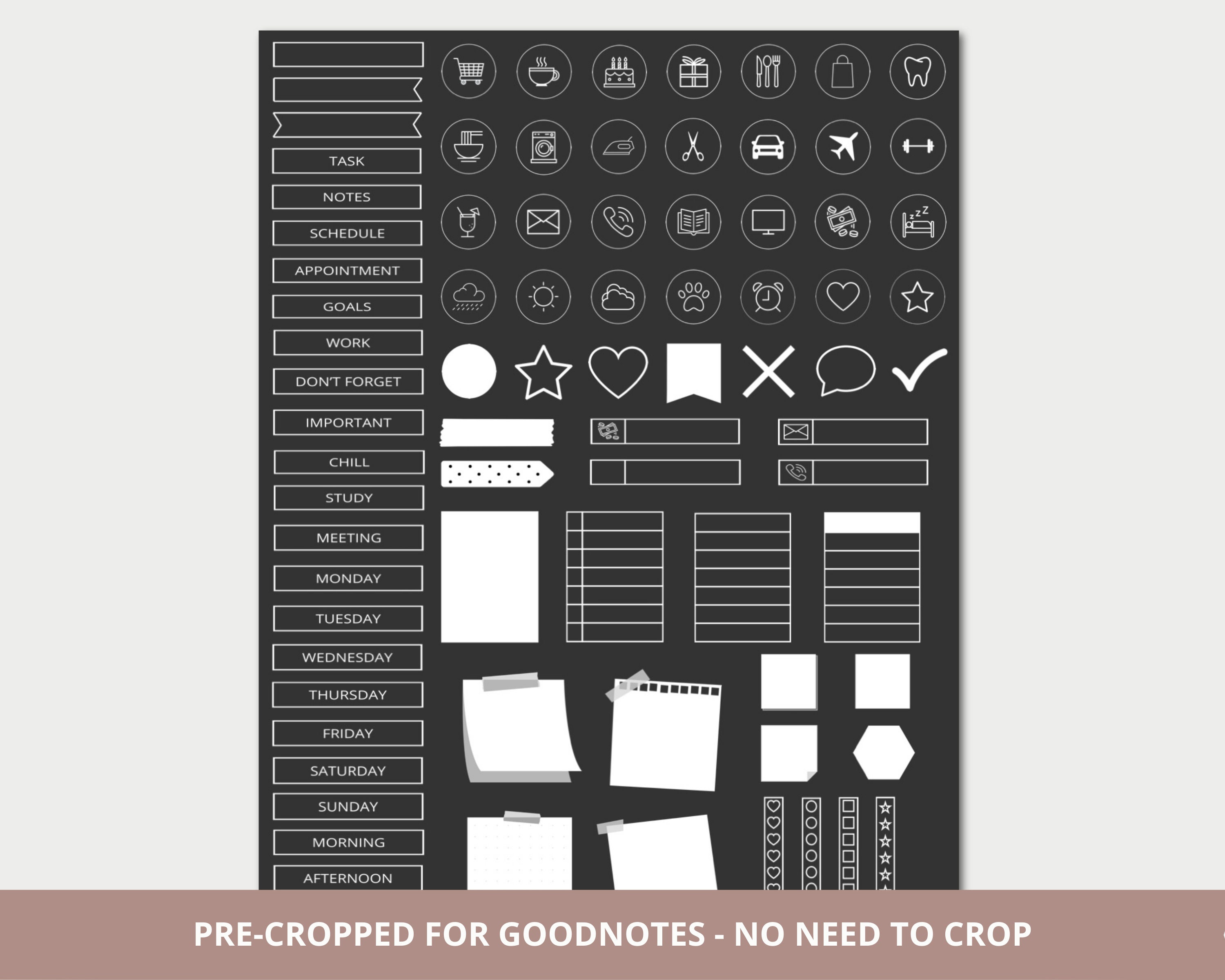 Digital Planner Stickers Dark Mode, Precropped Goodnotes Stickers ...