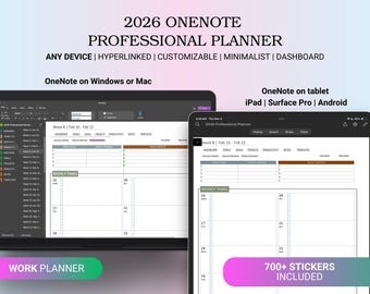 2026 OneNote Professional Work Planner, Digital Planner for Work, Template for Project Management, Goals, Task Tracker, Meeting Notes