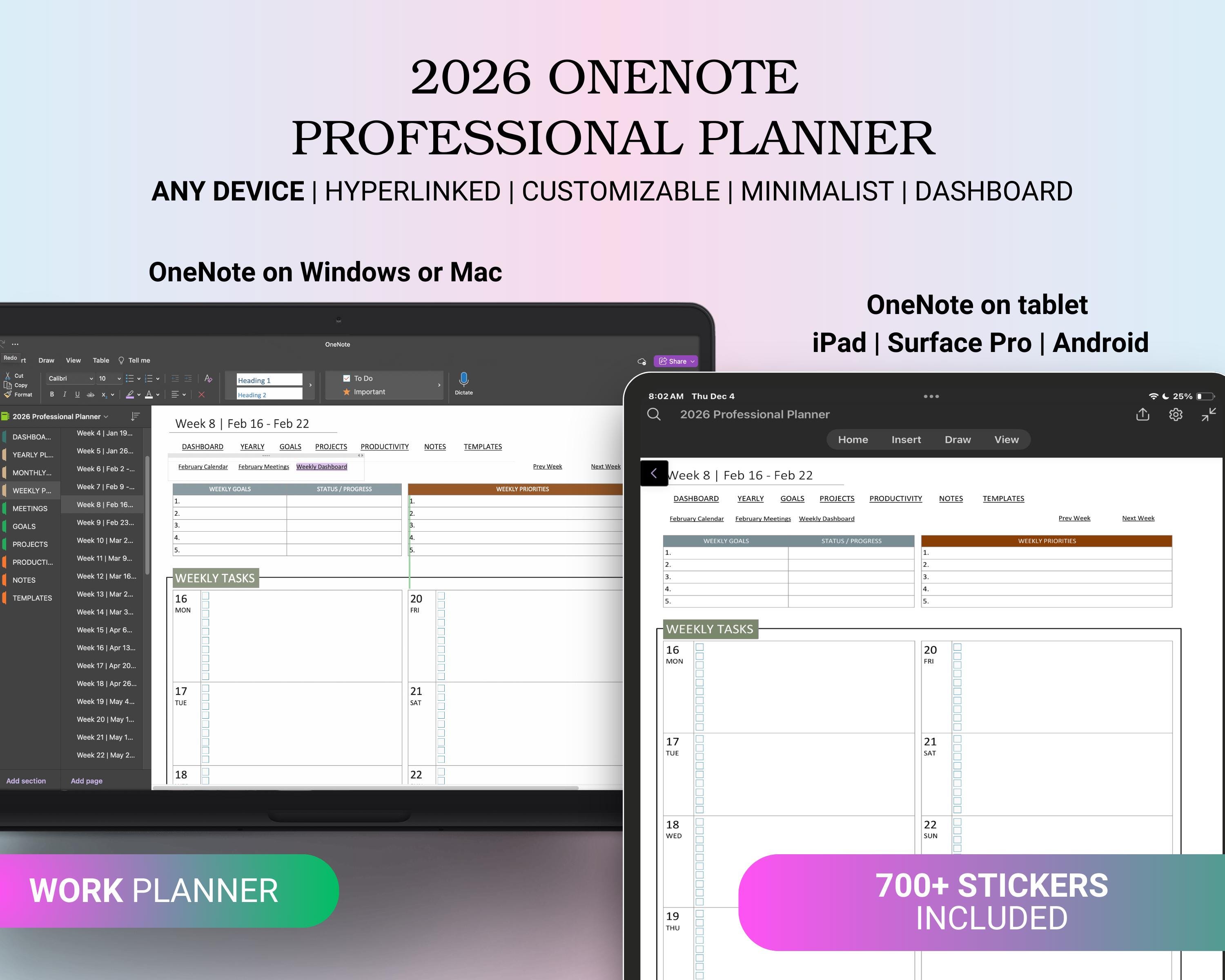 2026 Onenote Professional Work Planner, Digital Planner for Work ...