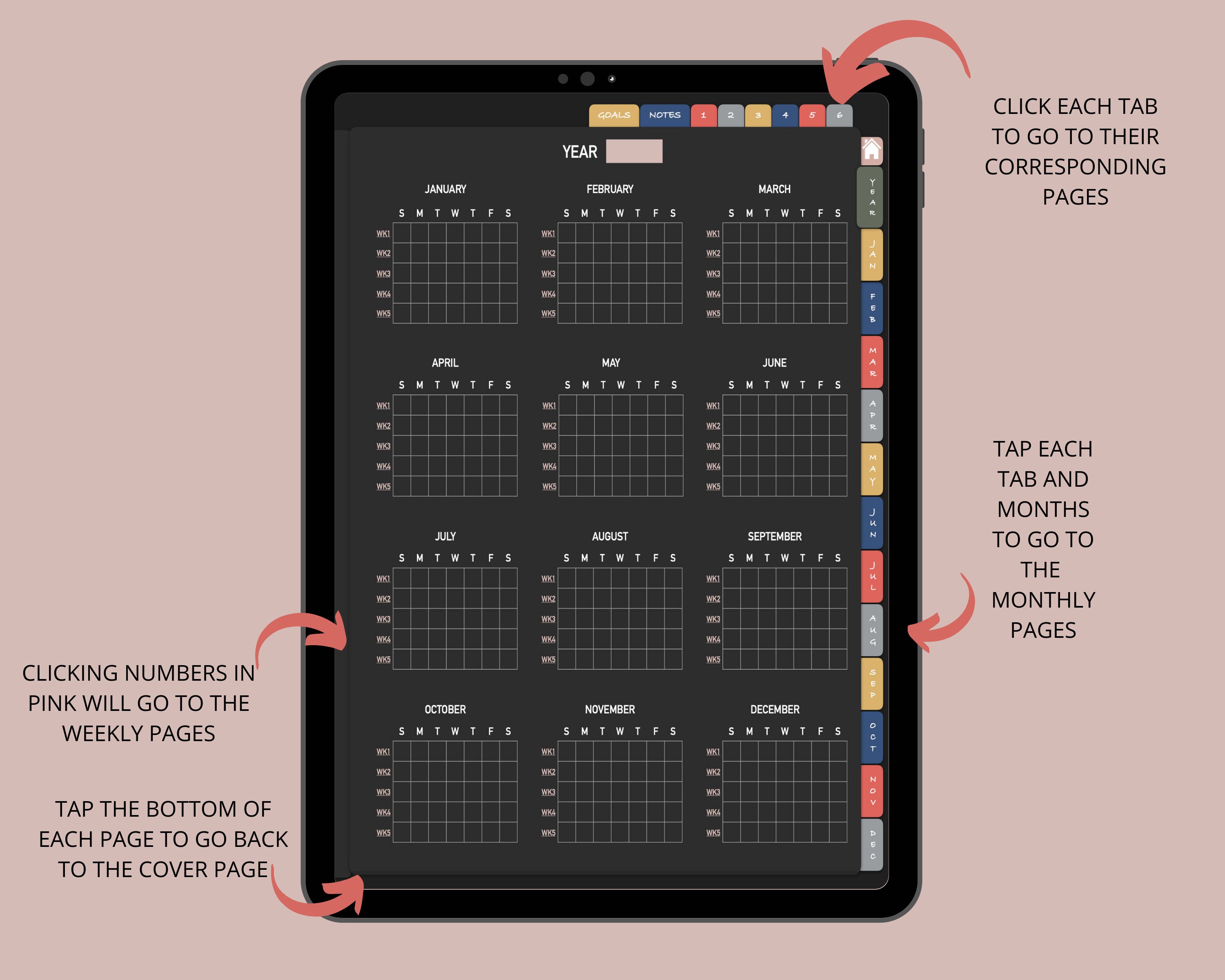 Dark Mode Digital Planner Portrait Undated, Goodnotes Planner, iPad ...