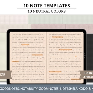 Plantilla de toma de notas digitales, inserciones de papel Goodnotes, plantilla de notabilidad, bloc de notas digital, plantilla de papel de color horizontal neutrales