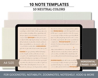 Digital Note Taking Template, Goodnotes Paper Inserts, Notability Template, Digital Notepad, Landscape Colored Paper Template Neutrals