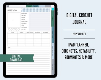 Diario de patrones de ganchillo digital, cuaderno de ganchillo digital, planificador de proyectos de ganchillo para iPad, rastreador de proyectos, rastreador de patrones de ganchillo