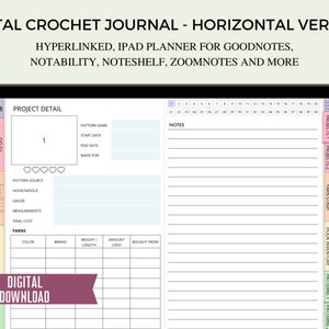 Planer szydełkowania, cyfrowy dziennik szydełkowania, planer projektów szydełkowania, cyfrowy notatnik szydełkowania, planer projektów PDF, śledzenie wzorów szydełkowania