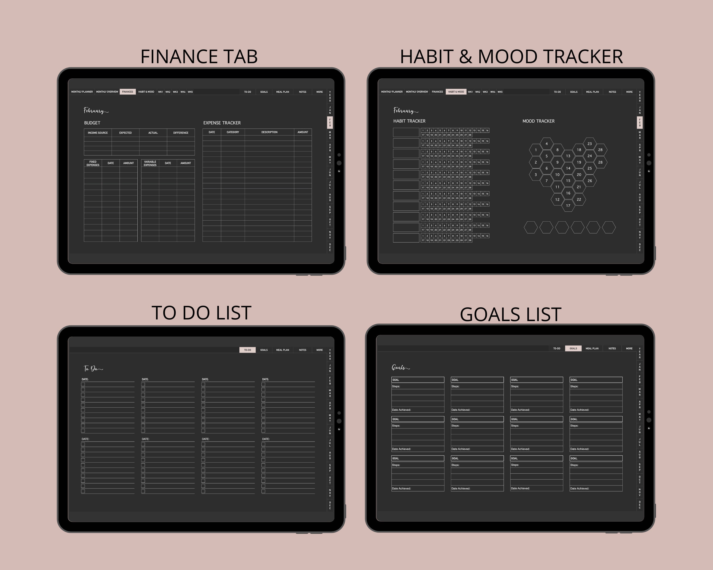 Dark Mode Digital Planner Undated, for Goodnotes, Ipad, Notability ...