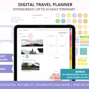 Digital Travel Planner, Goodnotes Travel Itinerary, Travel Journal Template, Trip Planner and Budget for iPad Android Noteshelf