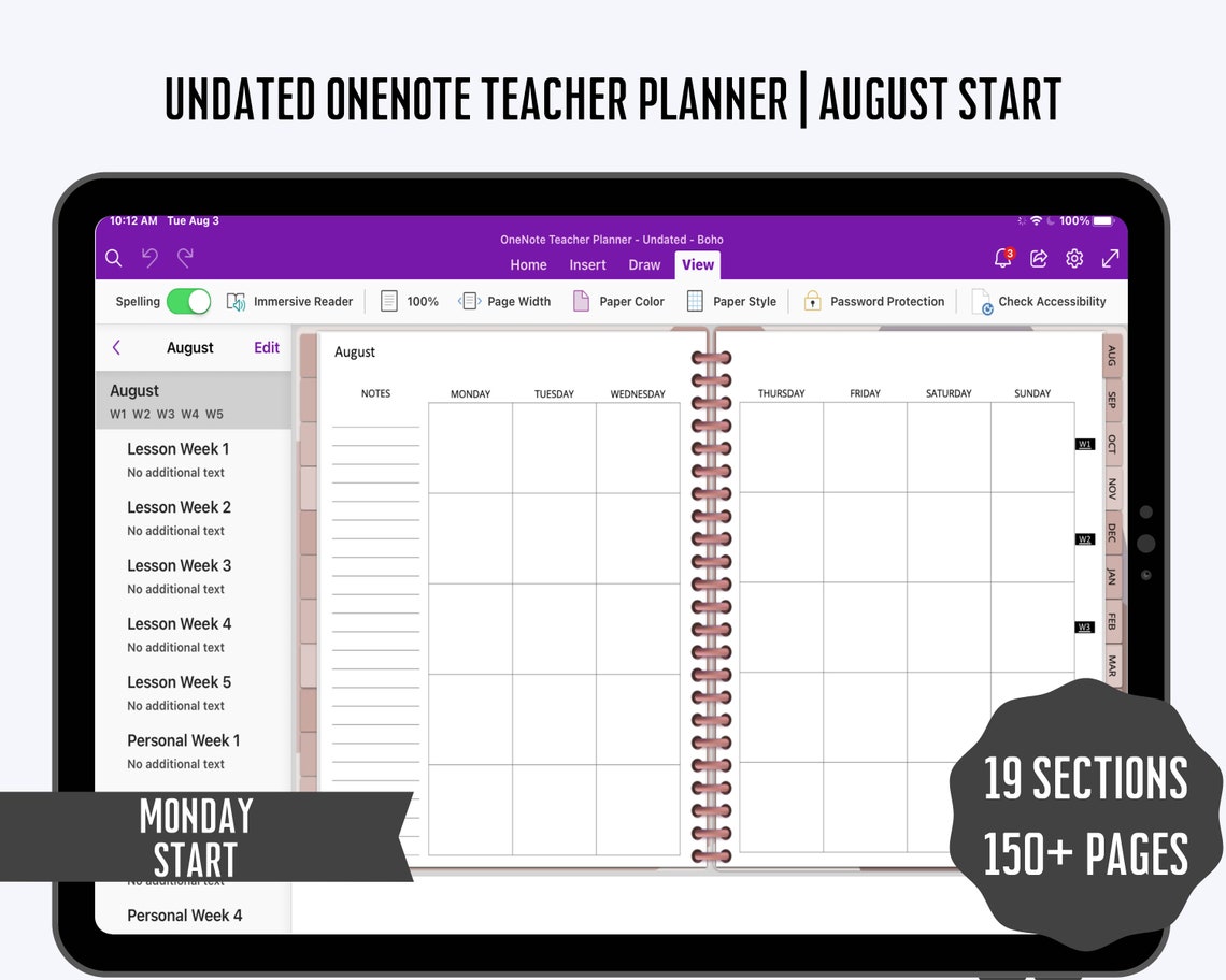Onenote Teacher Planner, Undated Teacher Planner, Weekly Lesson Planner ...