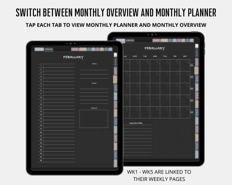 Dark Mode Digital Planner Undated, Goodnotes Planner, iPad Planner ...