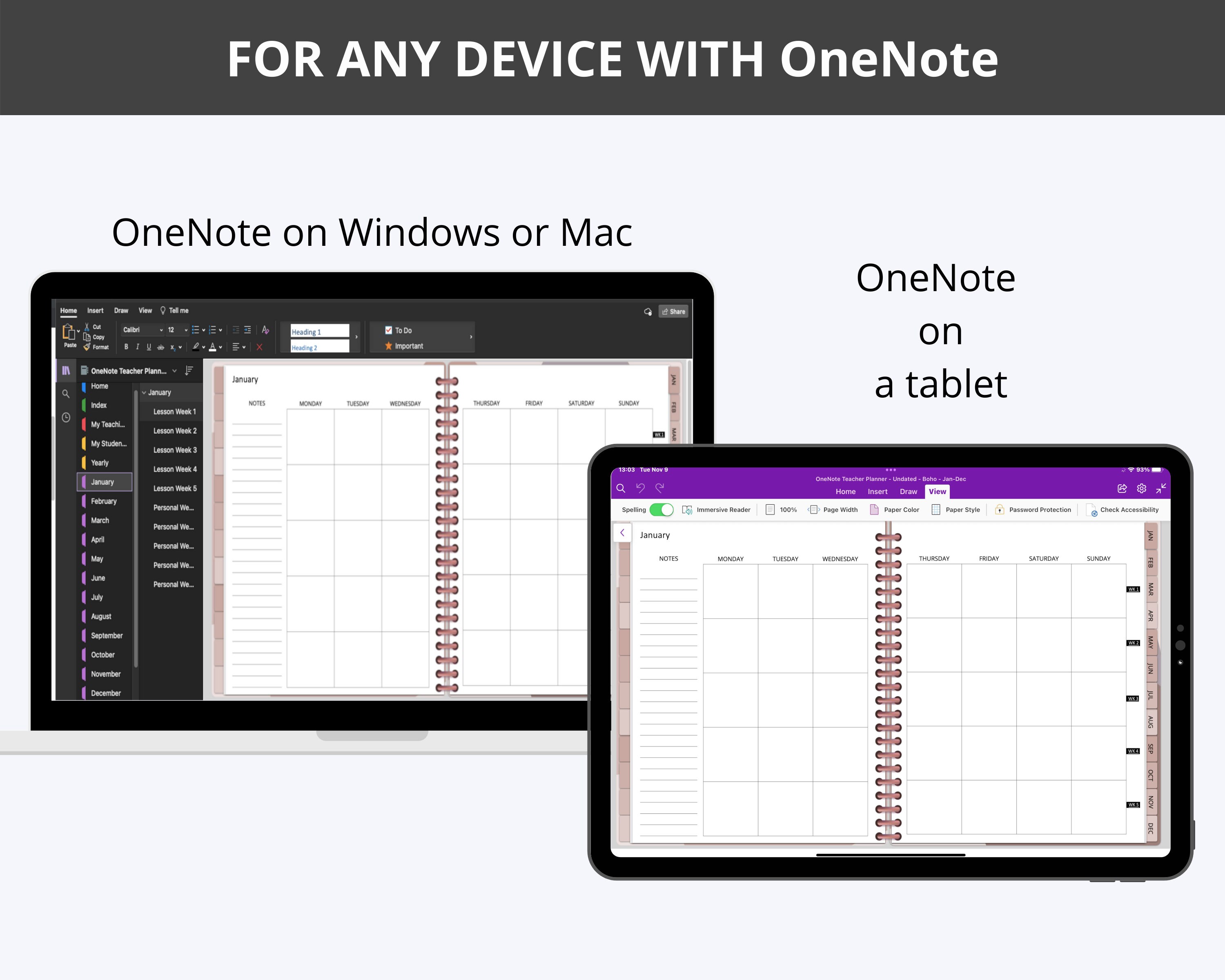 Onenote Examples For Teachers Onenote Teacher Planner, Weekly Lesson Planner, Undated Teacher Planner ...