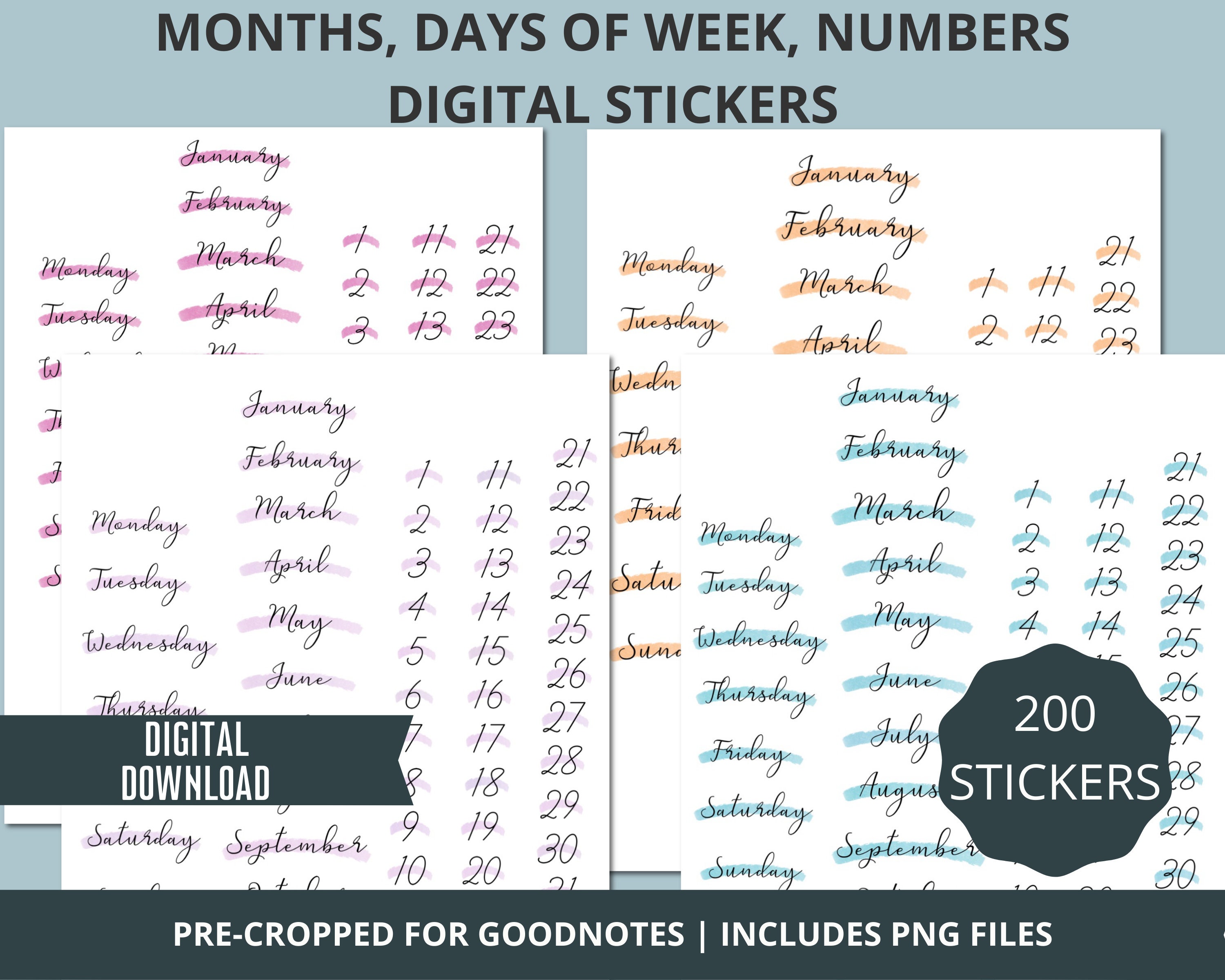 Digital Planner Stickers Goodnotes, Precropped Calendar PNG Stickers ...