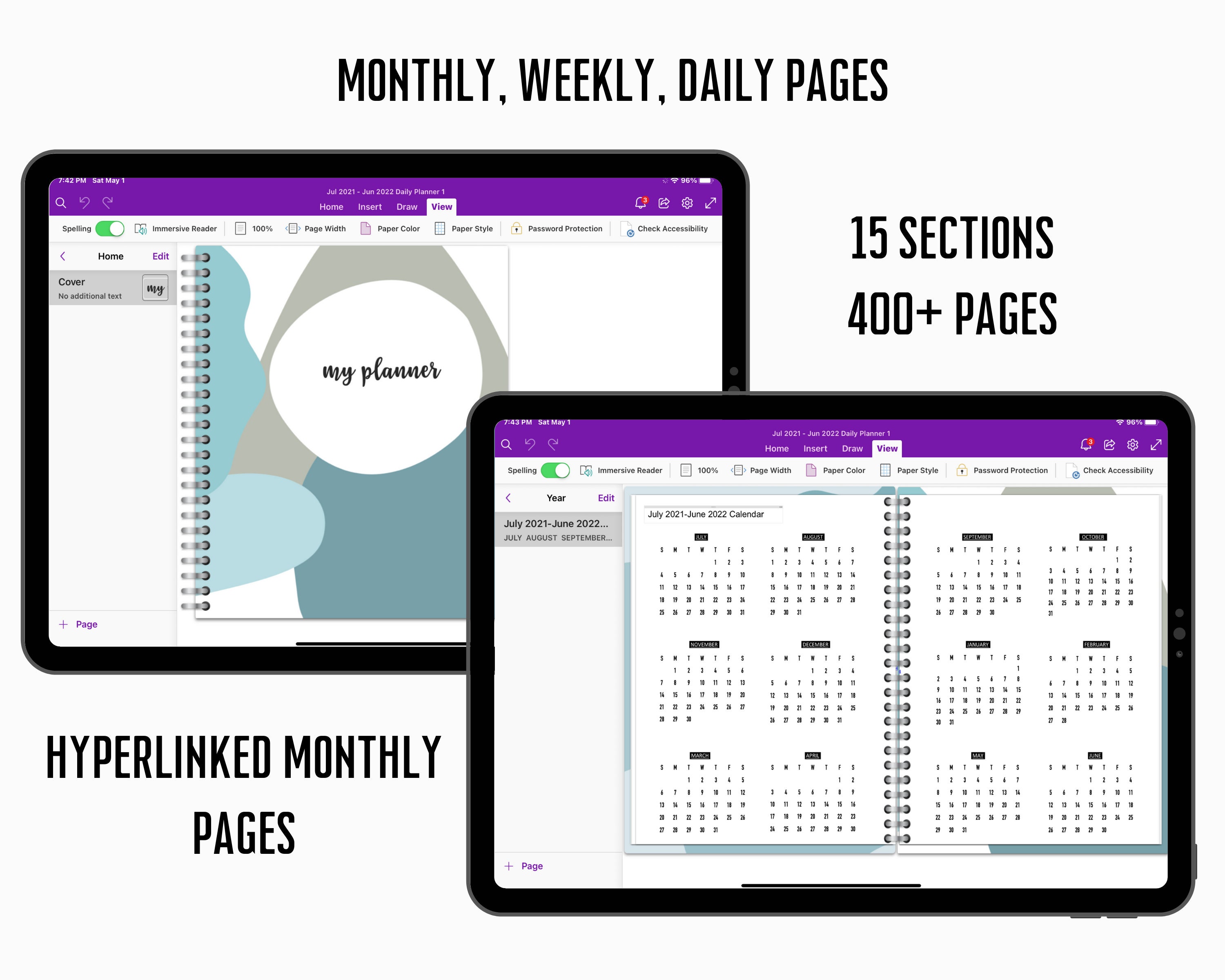 Onenote Digital Planner July 2021 June 2022 Onenote Planner | Etsy Canada