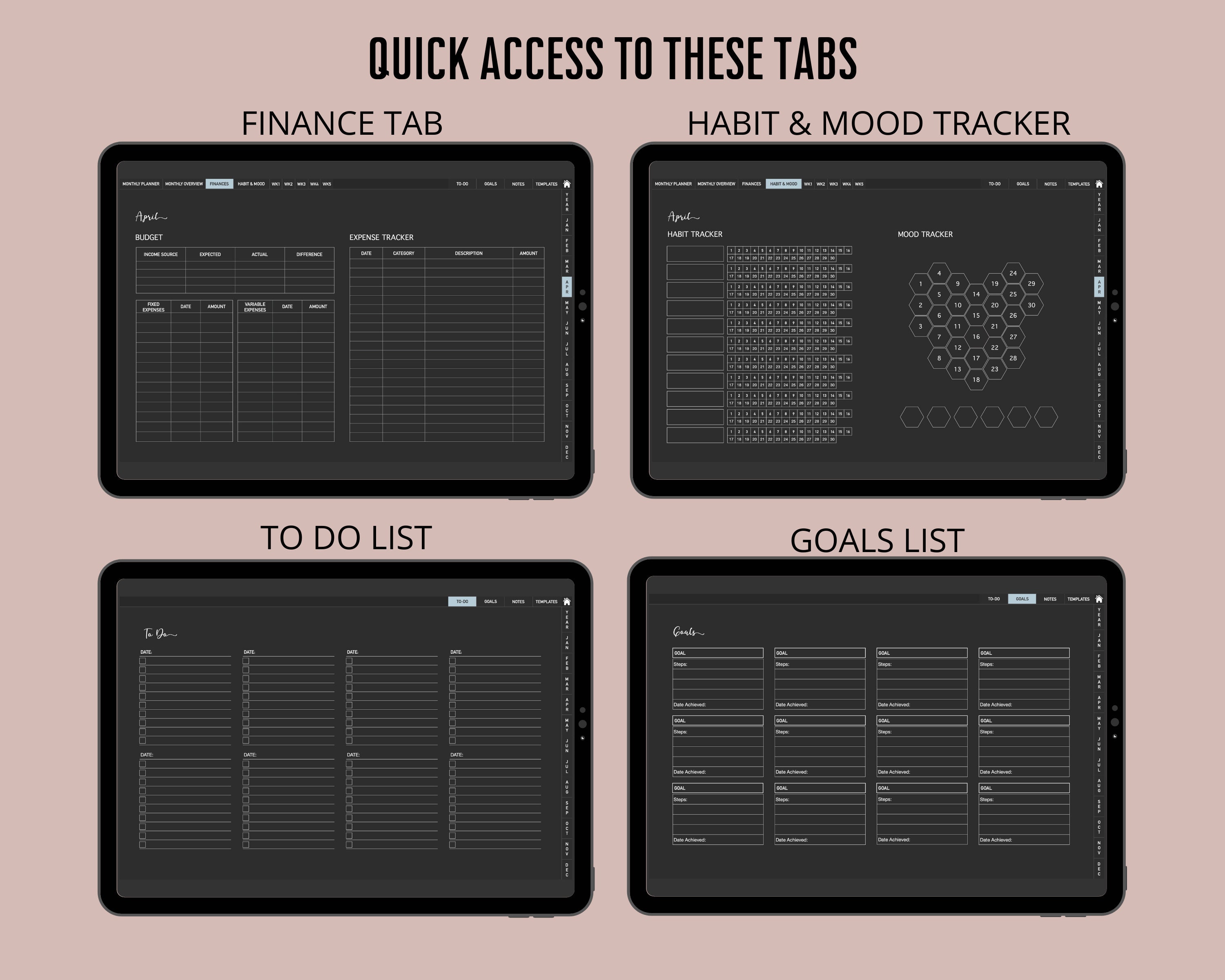 Dark Mode Digital Planner Undated, Goodnotes Planner, iPad Planner ...