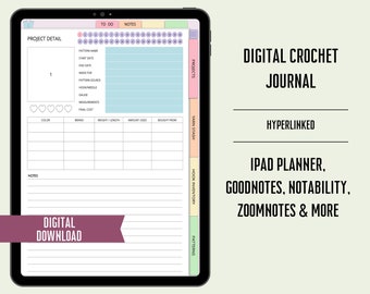 Digital Crochet Pattern Journal, Digital Crochet Notebook, Crochet Project Planner for iPad, Project Tracker, Crochet Pattern Tracker