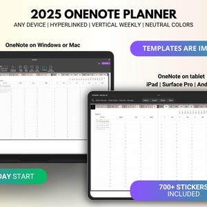 2025 Neutral Digital Planner for OneNote, Minimalist Daily, Weekly, Monthly Organizer, Hyperlinked Digital Templates for iPad & Surface Pro
