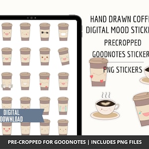 Goodnotes Digital Stickers, Precropped Planner Stickers, PNG Stickers, Notability Stickers, Coffee Mood Stickers, Digital Mood Stickers