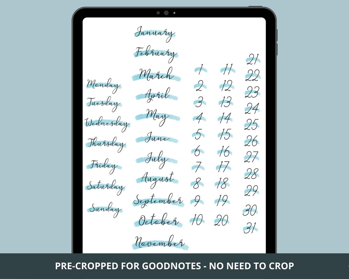 Digital Planner Stickers Goodnotes, Precropped Calendar PNG Stickers ...