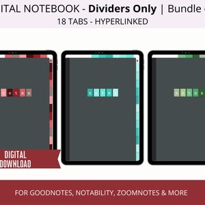 Digital Notebook Tabs Bundle, Digital Notebook Dividers Goodnotes, Notebook for iPad, Hyperlinked Tablet Notebook Dividers, Simple Notebook