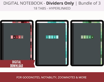 Bundel digitale notebooktabs, digitale notebookverdelers Goodnotes, notebook voor iPad, gelinkte tablet notebookverdelers, eenvoudig notitieblok