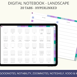 Digital Notebook Landscape, Digital Notebook GoodNotes, Digital Notebook for iPad, 20 Hyperlinked Notebook, Digital Student Notebook