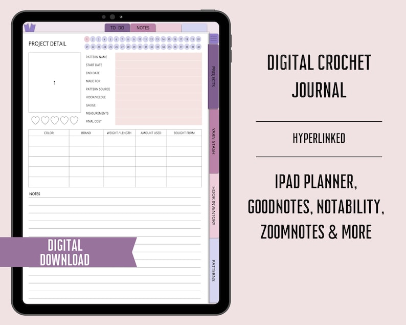 Crochet Pattern Journal Digital Crochet Notebook Crochet Etsy