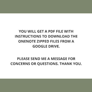 K&ouml;nnte beinhalten: Text auf wei&szlig;em Hintergrund, der lautet: "Sie erhalten eine PDF-Datei mit Anweisungen zum Herunterladen der OneNote-Zip-Dateien von Google Drive. Bitte senden Sie mir eine Nachricht bei Fragen oder Bedenken. Vielen Dank."