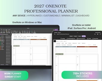 2027 OneNote Professional Work Planner, Sunday Start Digital Planner for Work, Project Management Template, Task Tracker, Meeting Notes