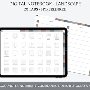 Digital Notebook GoodNotes, Digital Notebook Landscape, Digital Notebook for iPad, 20 Tabbed Notebook, Digital Student Notebook