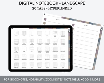 デジタル ノートブック GoodNotes、デジタル ノートブック ランドスケープ、iPad 用デジタル ノートブック、20 タブ付きノートブック、デジタル 学生用ノートブック