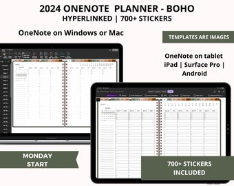 2024 OneNote Planner Digital voor Surface Pro, OneNote Digital Planner-sjabloon voor Windows, Mac, iPad, Android en meer, One Note Journal