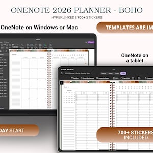 OneNote 2026 Planer, Sonntag Start Digitaler Planer Surface Pro, iPad, Mac, Windows, Android, OneNote Journal Template für Produktivität