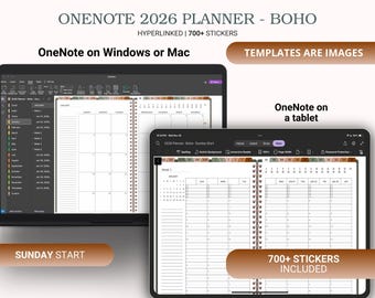 OneNote 2026 Planner, Sunday Start Digital Planner Surface Pro, iPad, Mac, Windows, Android, OneNote Journal Productivity Templates