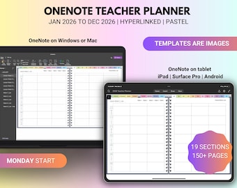 OneNote lärarplanerare 2026, OneNote skolplanerare januaristart, daterad lärarplanerare 2026, veckolektionsplanerare, Surface Pro-planerare