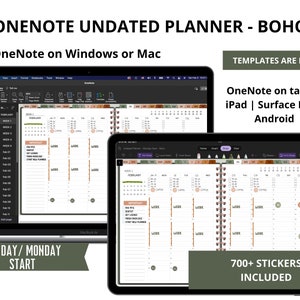 Planificador digital sin fecha de OneNote, Planificador sin fecha de OneNote, Plantilla de planificador de OneNote, Planificador digital de Surface Pro, Planificador para Android o iPad
