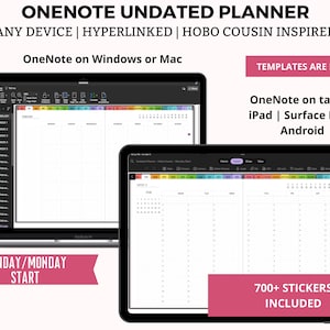 OneNote Undated Digital Planner, OneNote Planner Undated, OneNote Planner Template, Surface Pro Digital Planner, Android or iPad Planner