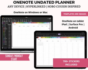 OneNote Undated Digital Planner, OneNote Planner Undated, OneNote Planner Template, Surface Pro Digital Planner, Android or iPad Planner
