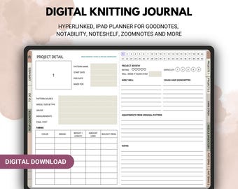 Digital Knitting Journal, Digital Knitting Notebook, Knitting Project Planner for iPad or Android, Project Tracker, Knitting Pattern Tracker